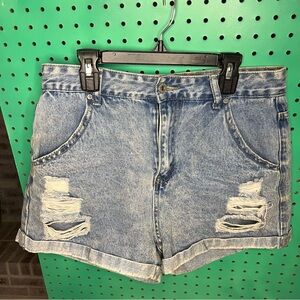 Denim Blue Distressed Women Shorts
